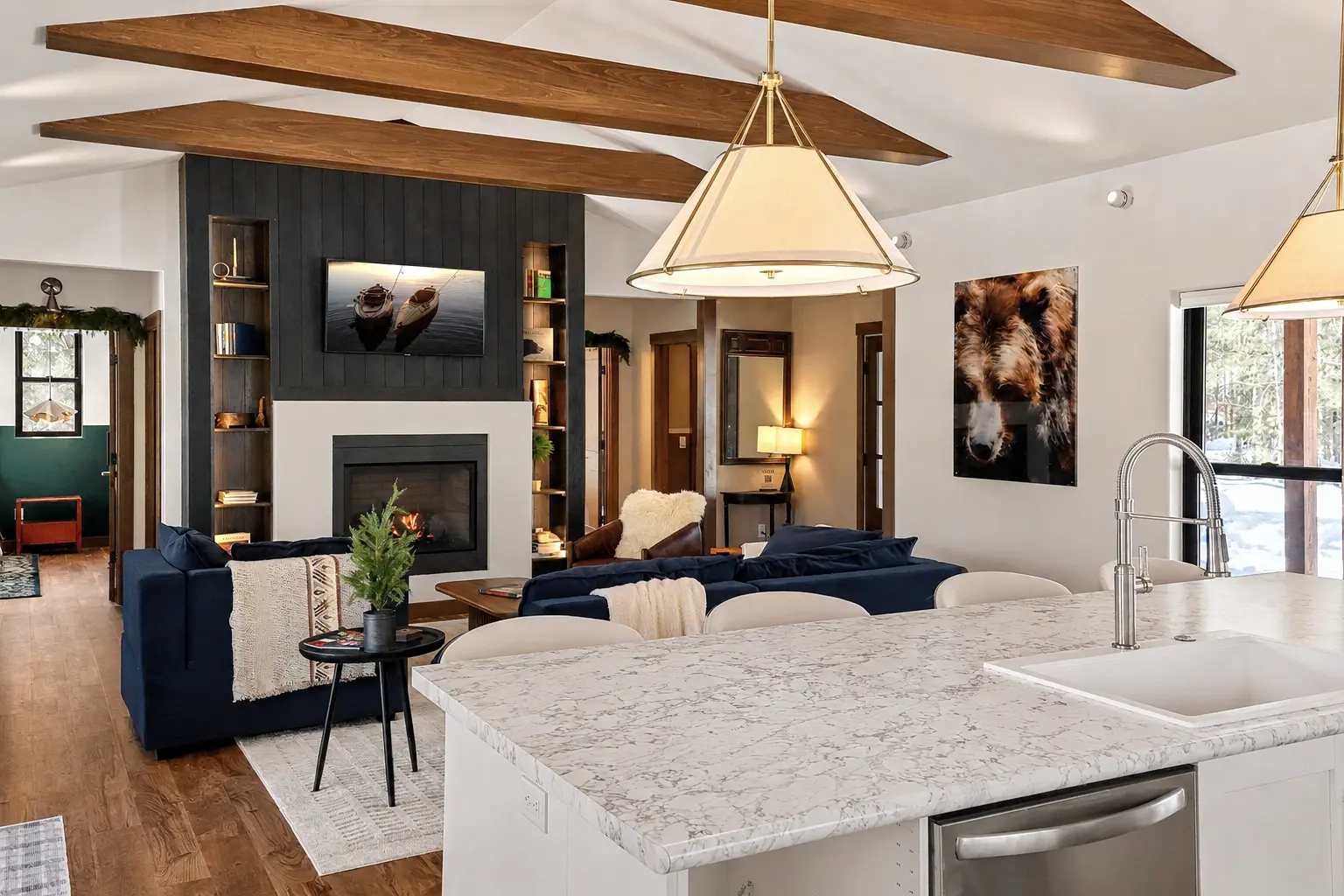 The open great room and kitchen