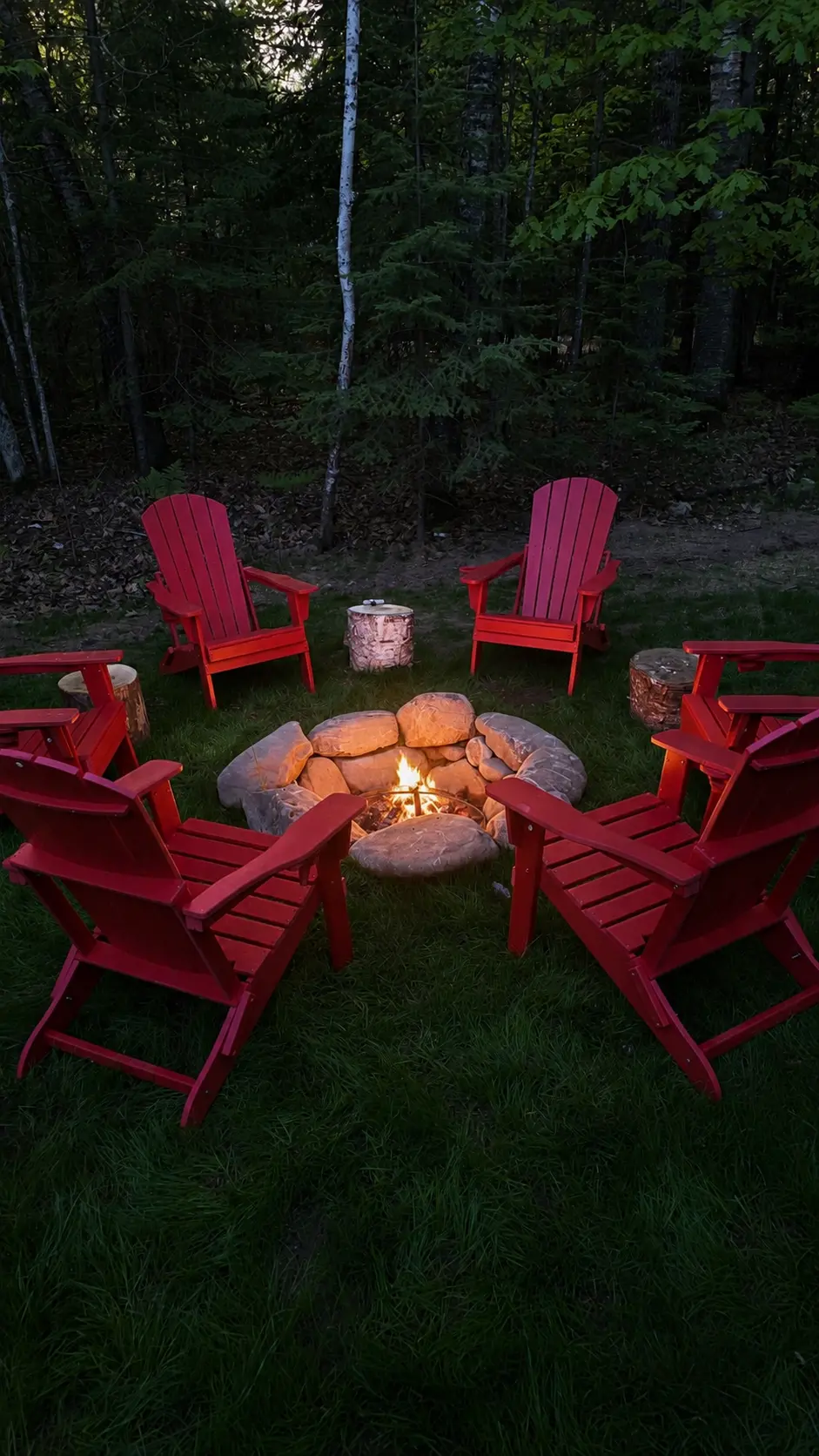 The waterfront firepit in the evening
