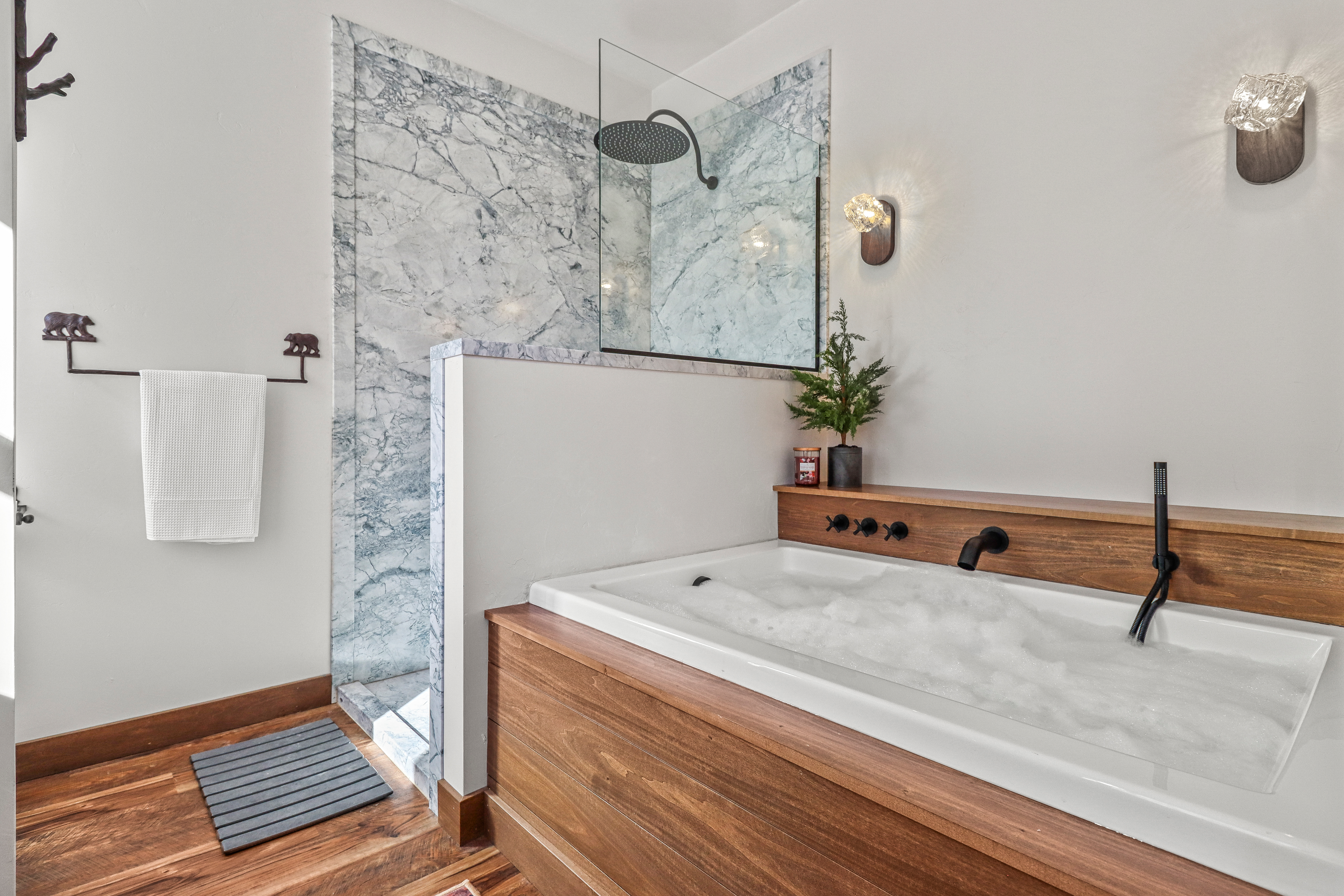 Master bathroom with soaking tub and walk-in shower